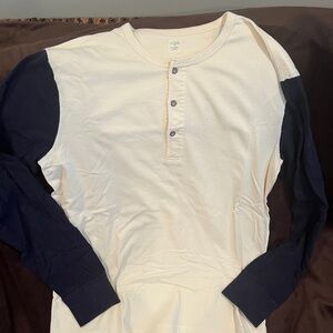 J. Crew Cream and Navy Long Sleeve Henley Size Large